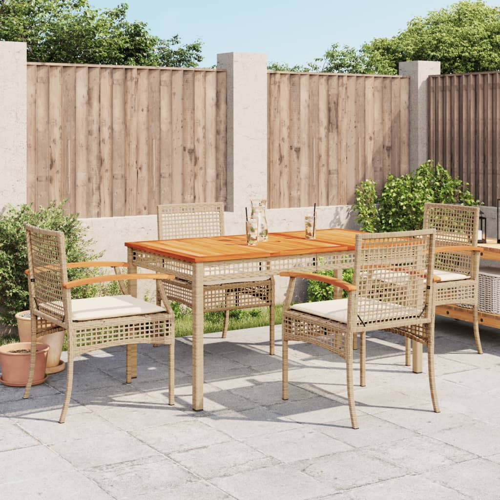 Set da Pranzo da Giardino 5 pz con Cuscini Beige in Polyrattan - homemem39