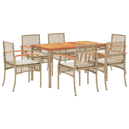 Set da Pranzo da Giardino 7 pz con Cuscini Beige in Polyrattan - homemem39