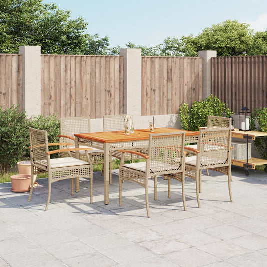 Set da Pranzo da Giardino 7 pz con Cuscini Beige in Polyrattan - homemem39