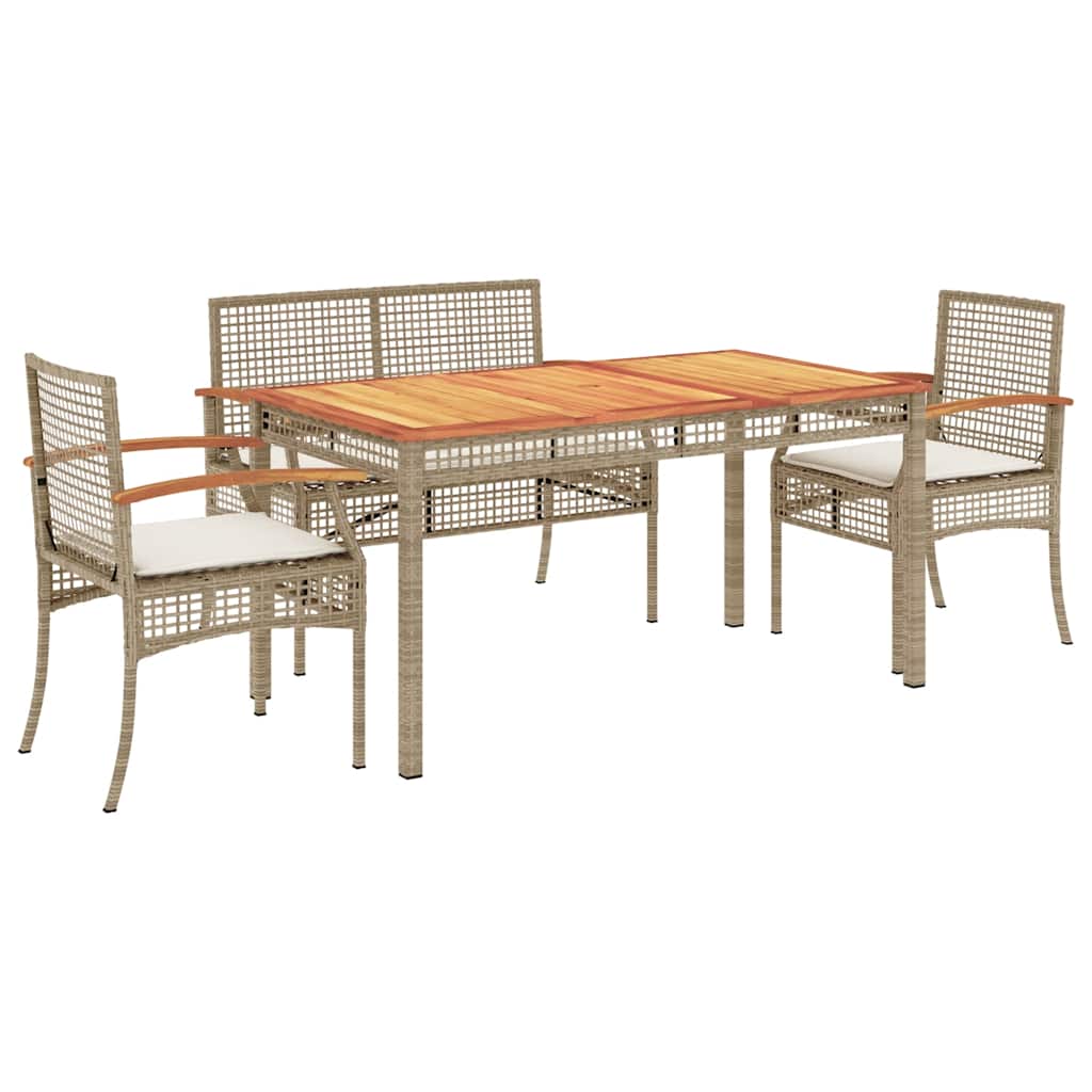 Set da Pranzo da Giardino 4 pz con Cuscini in Polyrattan