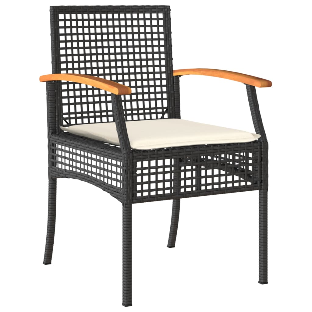 Set da Pranzo da Giardino 3 pz con Cuscini Nero in Polyrattan