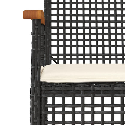 Set da Pranzo da Giardino 3 pz con Cuscini Nero in Polyrattan