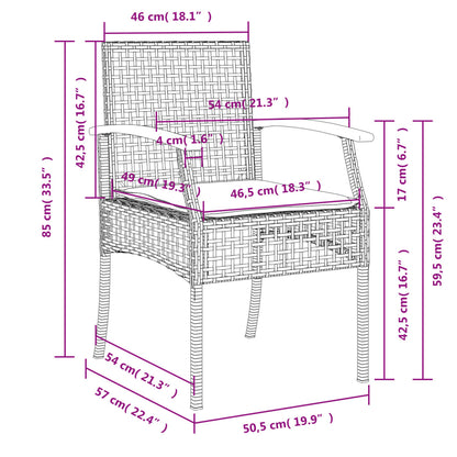 Set da Pranzo da Giardino 3 pz con Cuscini Nero in Polyrattan