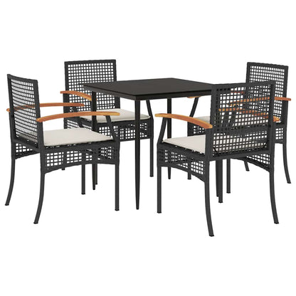 Set da Pranzo da Giardino 5 pz Nero con Cuscini in Polyrattan