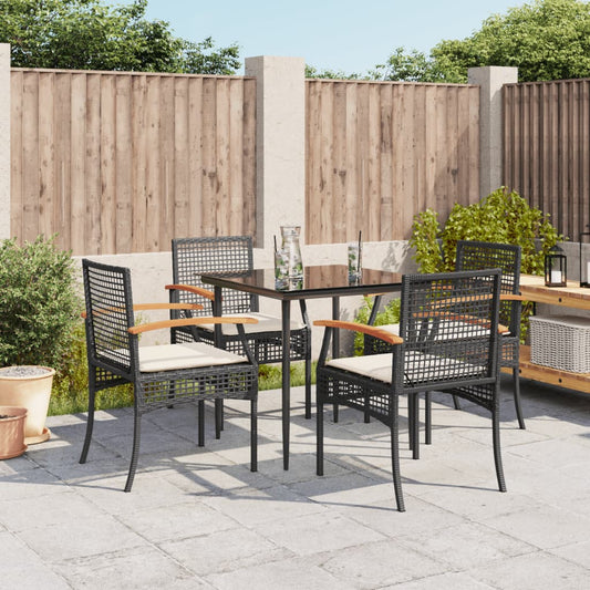 Set da Pranzo da Giardino 5 pz Nero con Cuscini in Polyrattan - homemem39