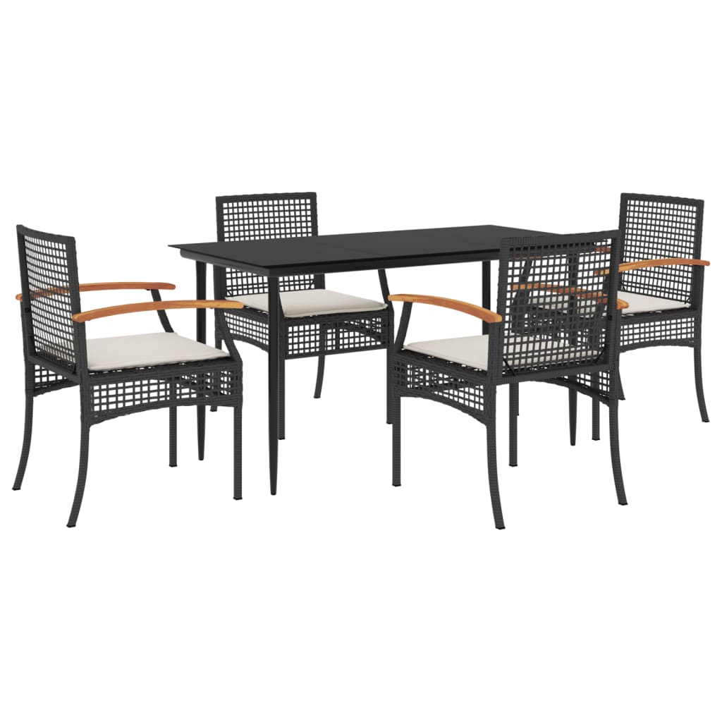 Set da Pranzo da Giardino 5 pz Nero con Cuscini in Polyrattan - homemem39