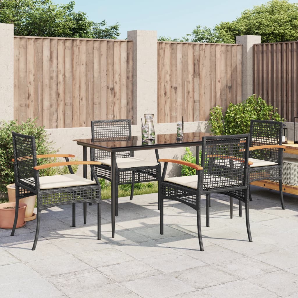 Set da Pranzo da Giardino 5 pz Nero con Cuscini in Polyrattan - homemem39
