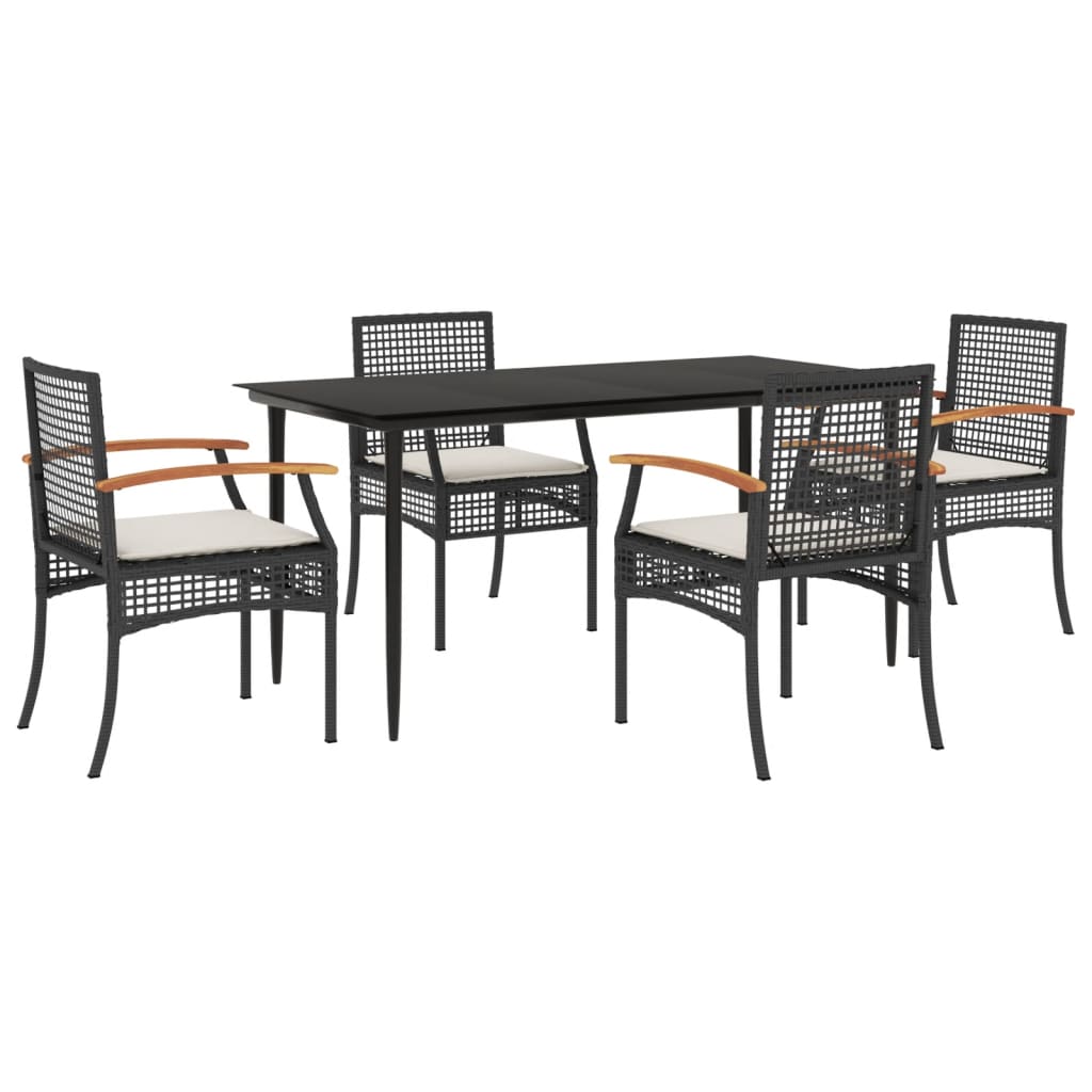 Set da Pranzo da Giardino 5 pz Nero con Cuscini in Polyrattan - homemem39