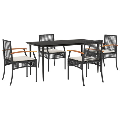 Set da Pranzo da Giardino 5 pz Nero con Cuscini in Polyrattan - homemem39