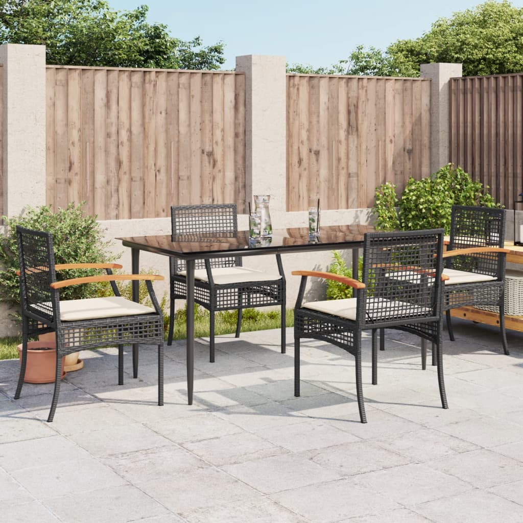 Set da Pranzo da Giardino 5 pz Nero con Cuscini in Polyrattan - homemem39