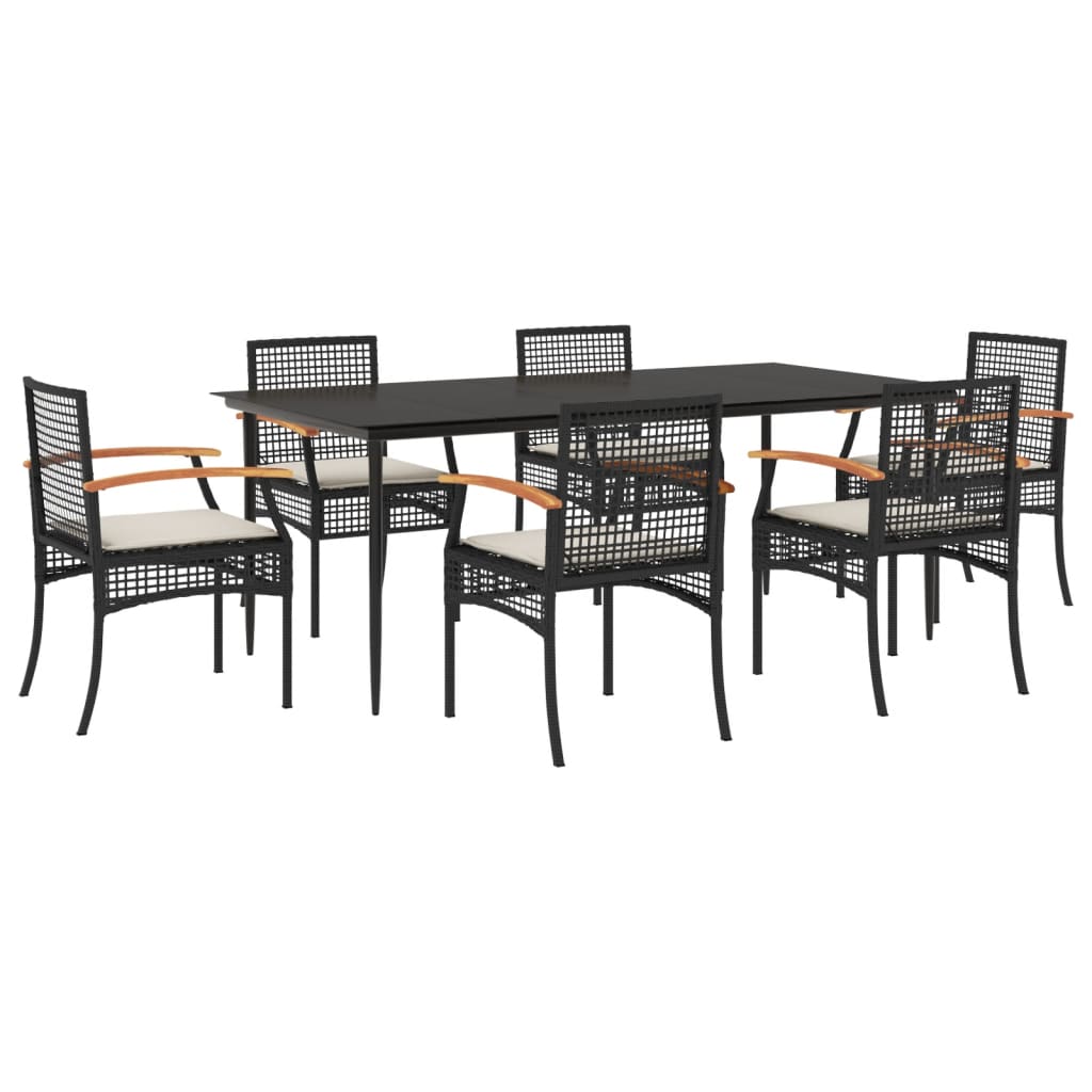 Set da Pranzo da Giardino 7 pz Nero con Cuscini in Polyrattan - homemem39