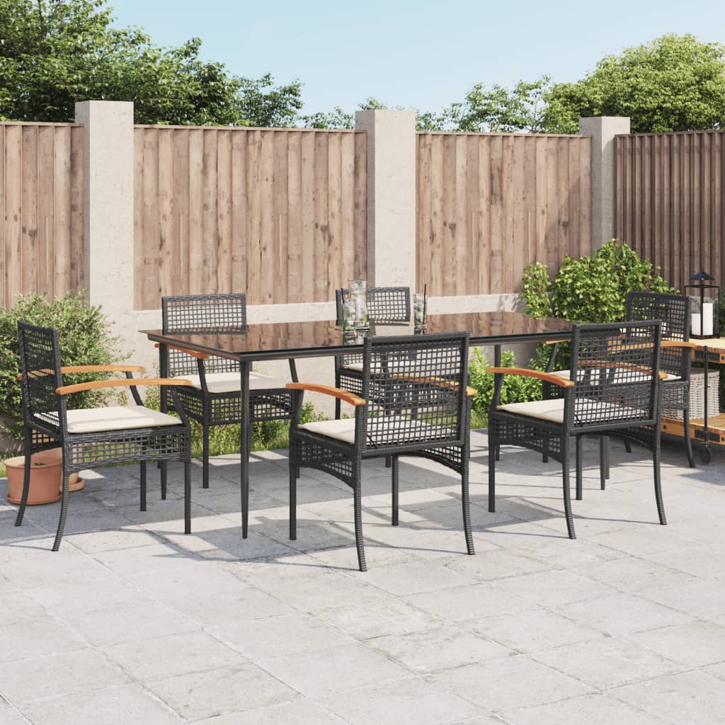 Set da Pranzo da Giardino 7 pz Nero con Cuscini in Polyrattan - homemem39