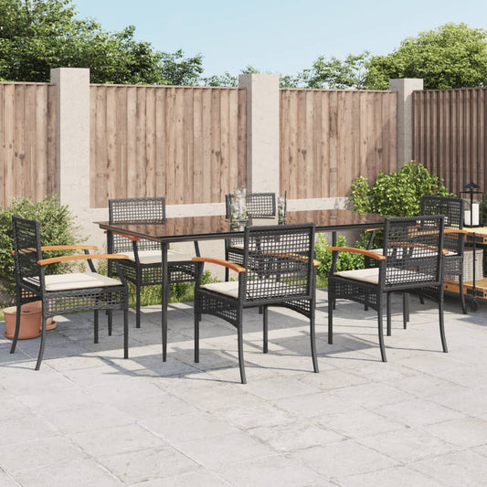 Set da Pranzo da Giardino 7 pz Nero con Cuscini in Polyrattan - homemem39