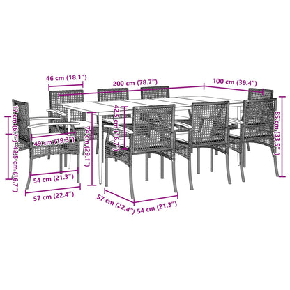 Set da Pranzo da Giardino 9 pz con Cuscini Nero in Polyrattan - homemem39