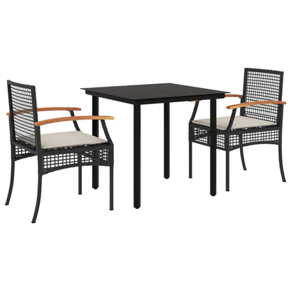 Set da Pranzo da Giardino 3 pz con Cuscini Nero in Polyrattan - homemem39