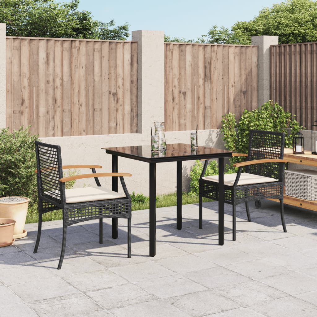 Set da Pranzo da Giardino 3 pz con Cuscini Nero in Polyrattan - homemem39