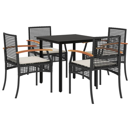 Set da Pranzo da Giardino 5 pz Nero con Cuscini in Polyrattan