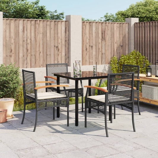 Set da Pranzo da Giardino 5 pz Nero con Cuscini in Polyrattan