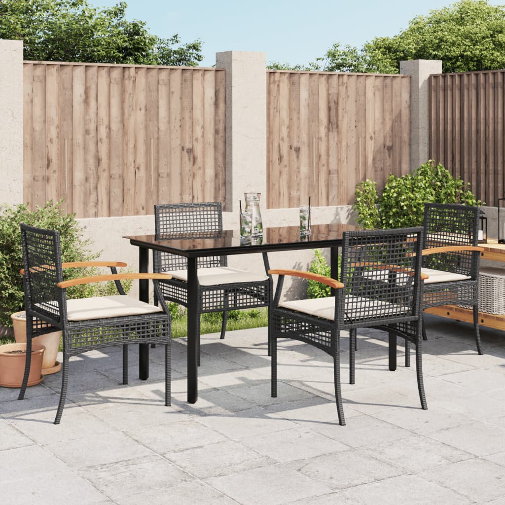 Set da Pranzo da Giardino 5 pz Nero con Cuscini in Polyrattan - homemem39