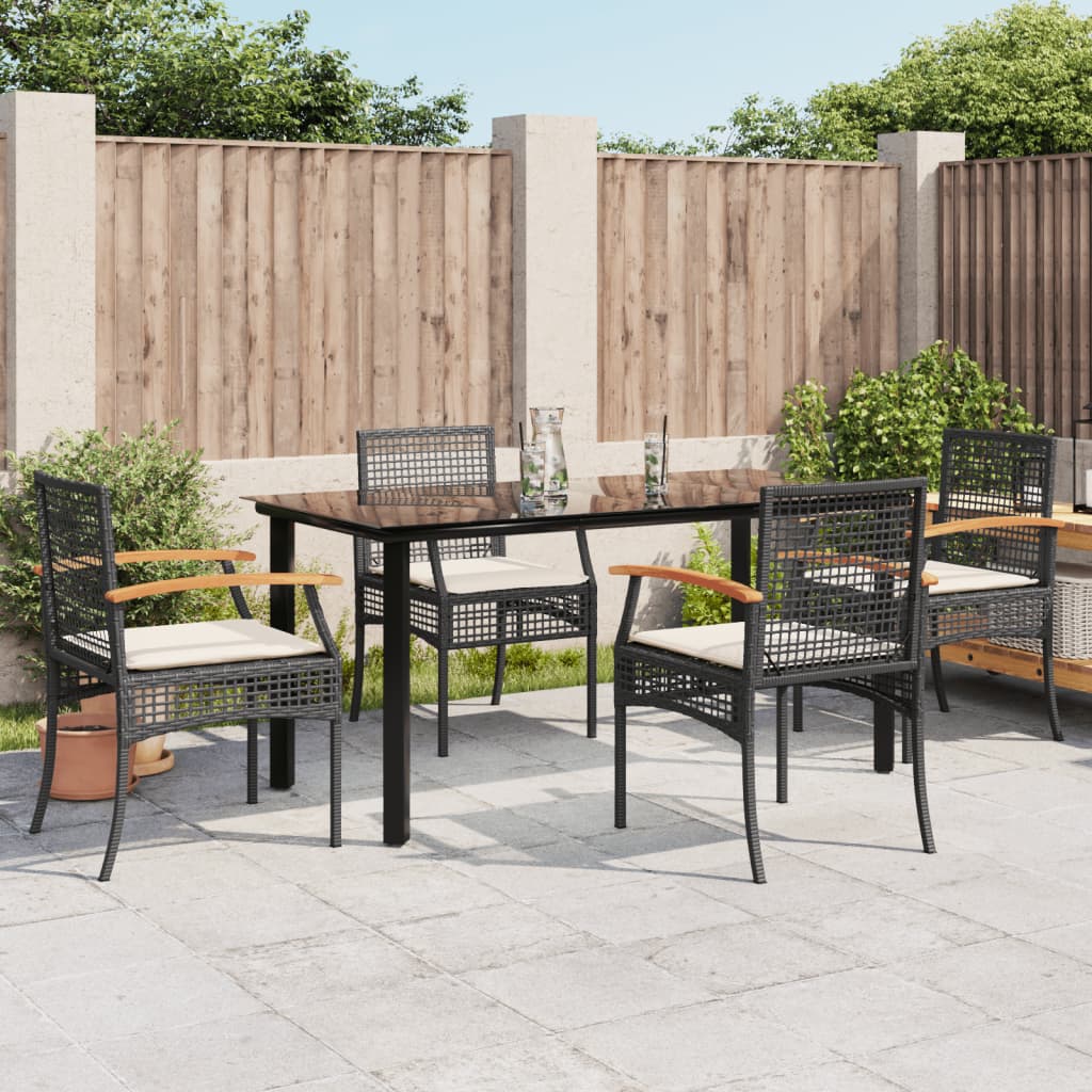 Set da Pranzo da Giardino 5 pz Nero con Cuscini in Polyrattan - homemem39