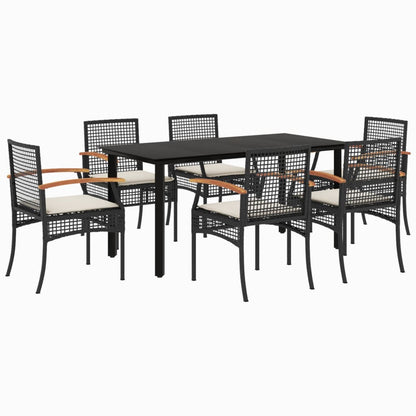 Set da Pranzo da Giardino 7 pz Nero con Cuscini in Polyrattan - homemem39