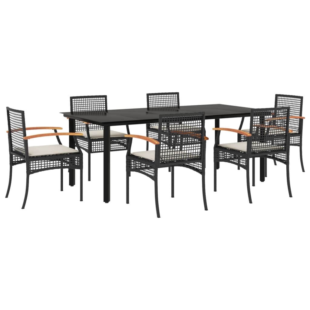 Set da Pranzo da Giardino 7 pz Nero con Cuscini in Polyrattan - homemem39
