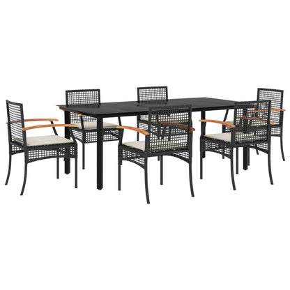 Set da Pranzo da Giardino 7 pz Nero con Cuscini in Polyrattan - homemem39