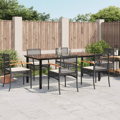 Set da Pranzo da Giardino 7 pz Nero con Cuscini in Polyrattan - homemem39