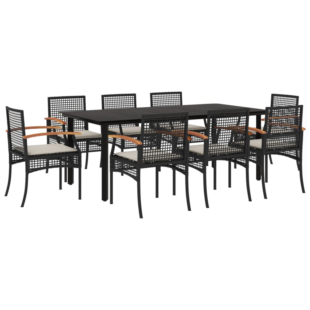 Set da Pranzo da Giardino 9 pz con Cuscini Nero in Polyrattan - homemem39