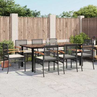 Set da Pranzo da Giardino 9 pz con Cuscini Nero in Polyrattan - homemem39