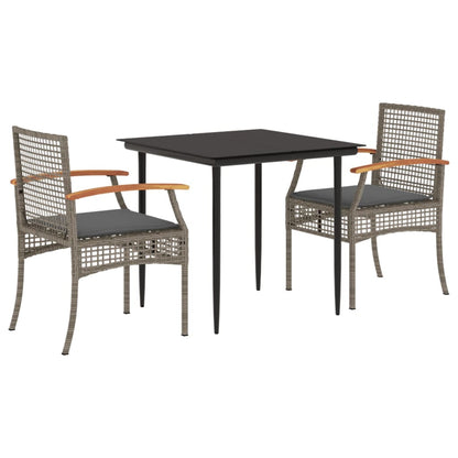 Set da Pranzo da Giardino 3 pz con Cuscini in Polyrattan Grigio - homemem39