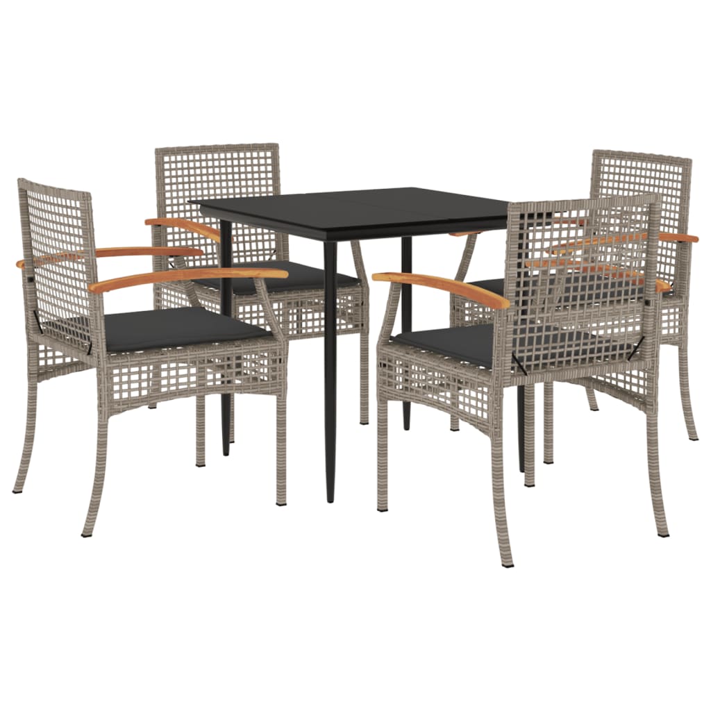 Set da Pranzo da Giardino 5 pz con Cuscini in Polyrattan Grigio