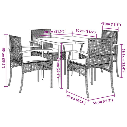 Set da Pranzo da Giardino 5 pz con Cuscini in Polyrattan Grigio