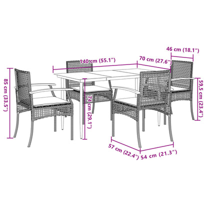 Set da Pranzo da Giardino 5 pz con Cuscini in Polyrattan Grigio - homemem39
