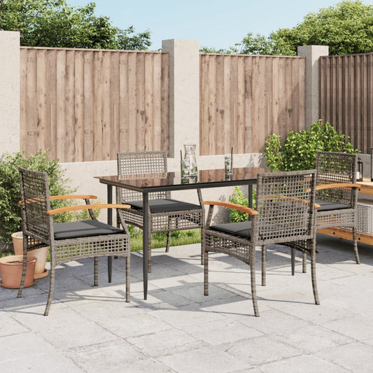Set da Pranzo da Giardino 5 pz con Cuscini in Polyrattan Grigio - homemem39