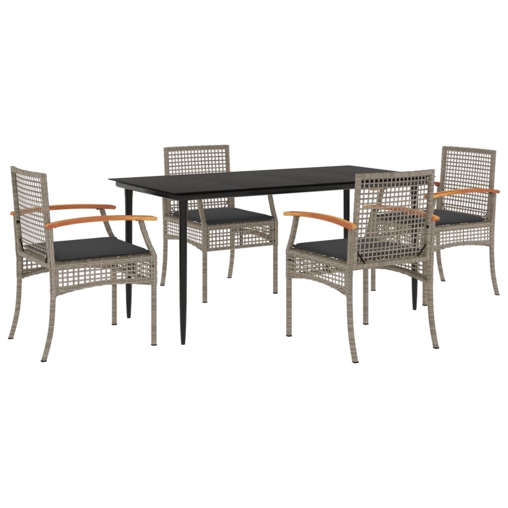 Set da Pranzo da Giardino 5 pz con Cuscini in Polyrattan Grigio - homemem39