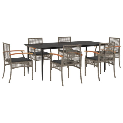 Set da Pranzo da Giardino 7 pz con Cuscini in Polyrattan Grigio - homemem39