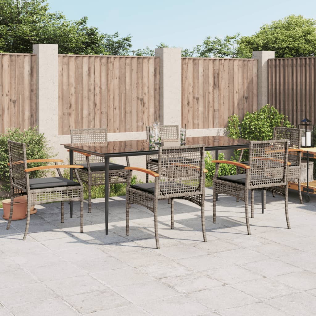 Set da Pranzo da Giardino 7 pz con Cuscini in Polyrattan Grigio - homemem39