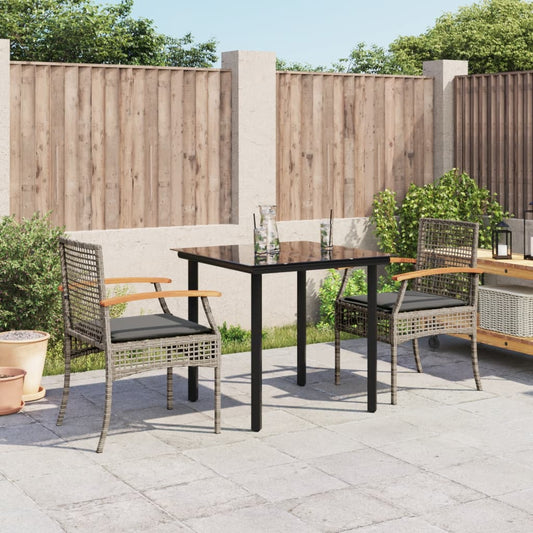 Set da Pranzo da Giardino 3 pz con Cuscini in Polyrattan Grigio - homemem39