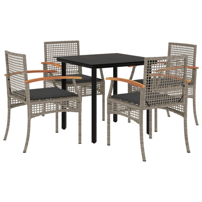 Set da Pranzo da Giardino 5 pz con Cuscini in Polyrattan Grigio