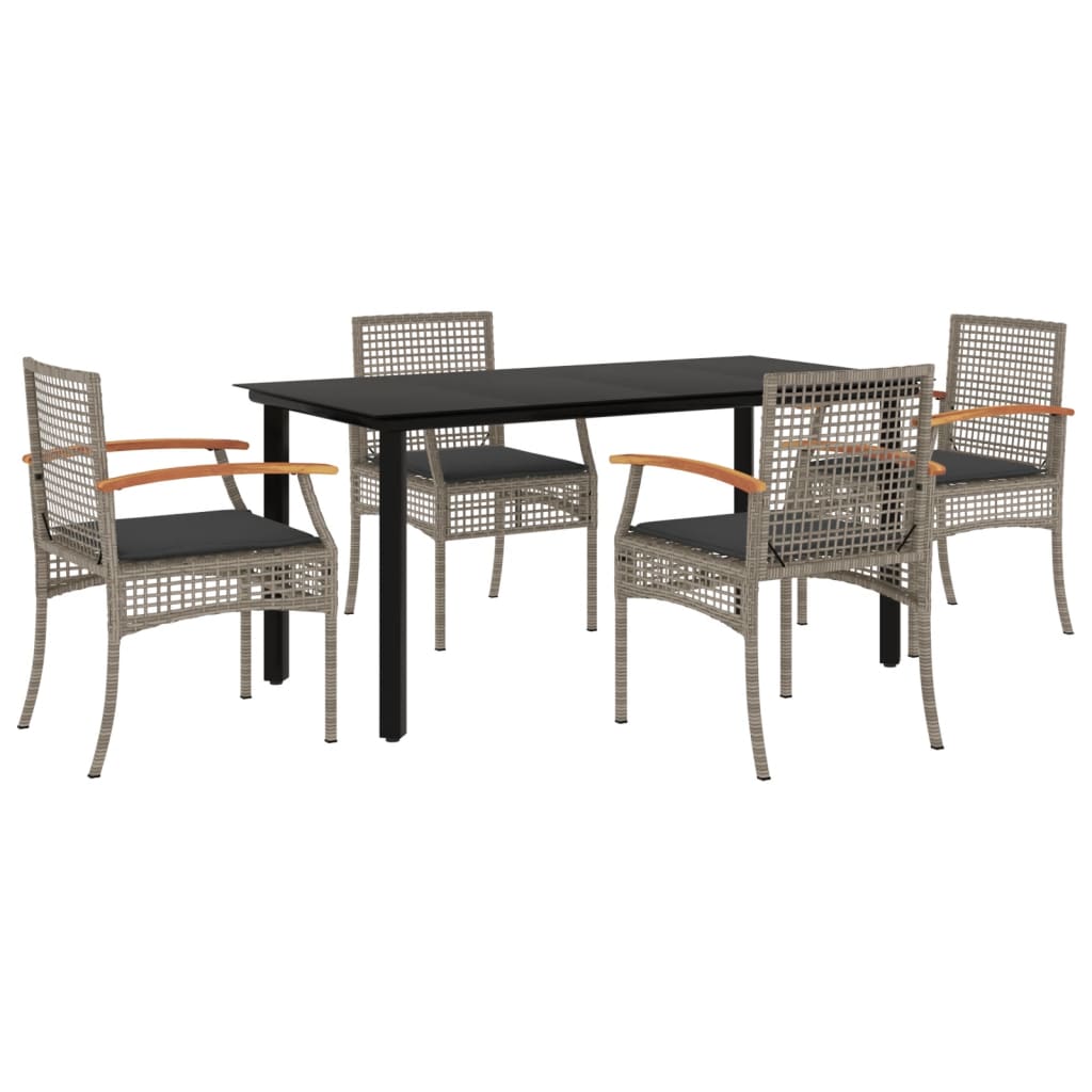 Set da Pranzo da Giardino 5 pz con Cuscini in Polyrattan Grigio - homemem39