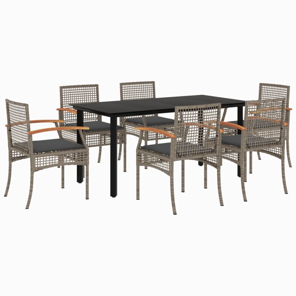 Set da Pranzo da Giardino 7 pz con Cuscini in Polyrattan Grigio - homemem39