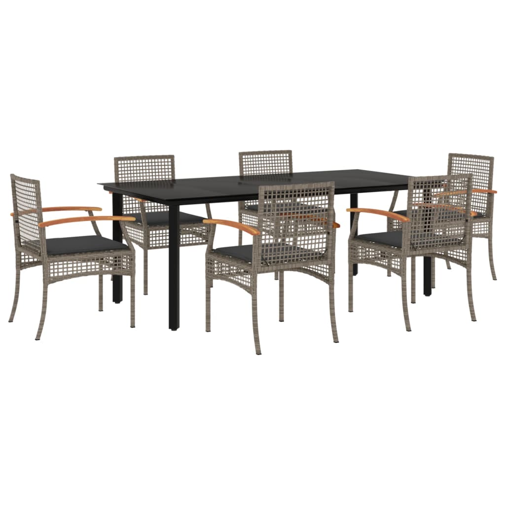 Set da Pranzo da Giardino 7 pz con Cuscini in Polyrattan Grigio - homemem39