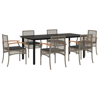 Set da Pranzo da Giardino 7 pz con Cuscini in Polyrattan Grigio - homemem39