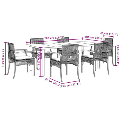Set da Pranzo da Giardino 7 pz con Cuscini in Polyrattan Grigio | homemem39