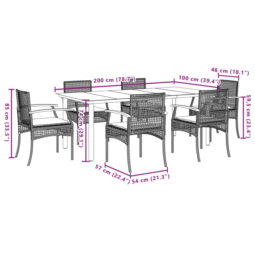 Set da Pranzo da Giardino 7 pz con Cuscini in Polyrattan Grigio - homemem39