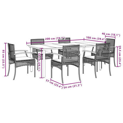 Set da Pranzo da Giardino 7 pz con Cuscini in Polyrattan Grigio - homemem39