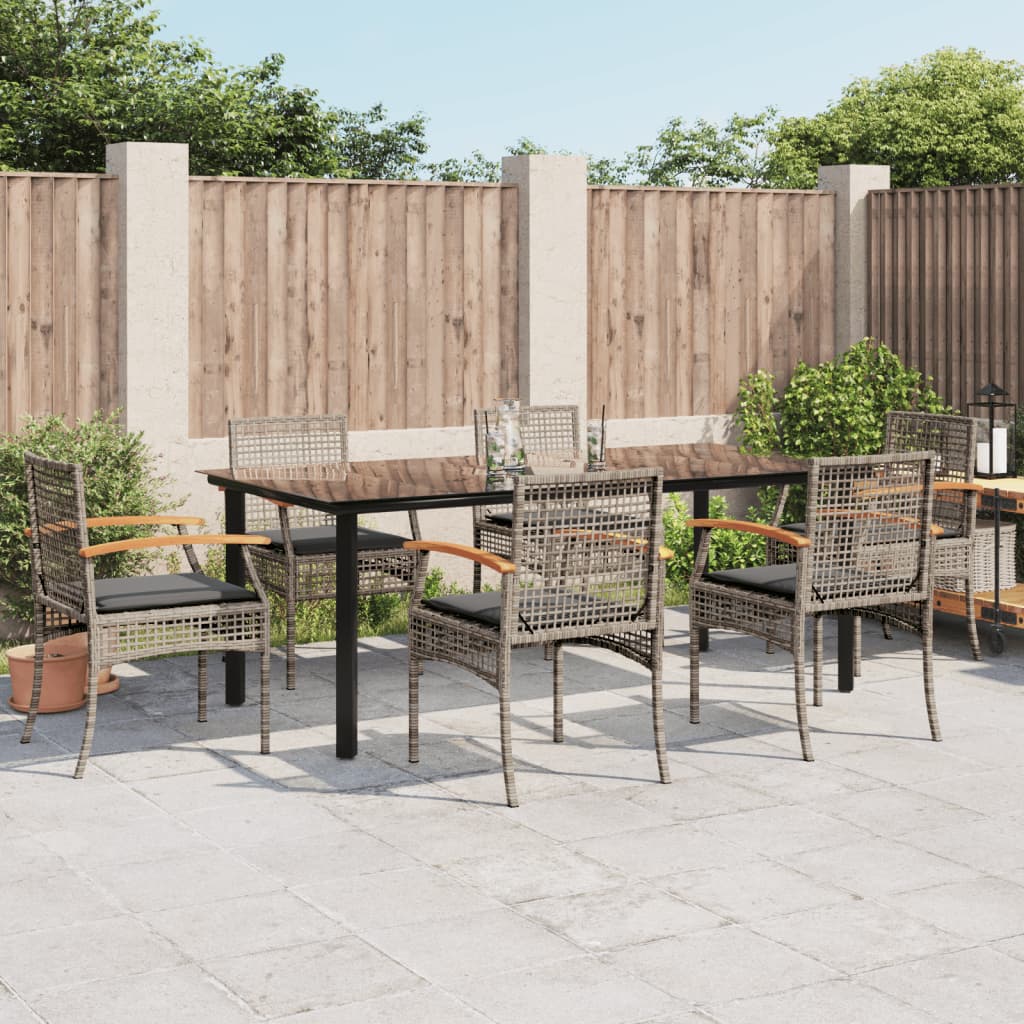 Set da Pranzo da Giardino 7 pz con Cuscini in Polyrattan Grigio - homemem39