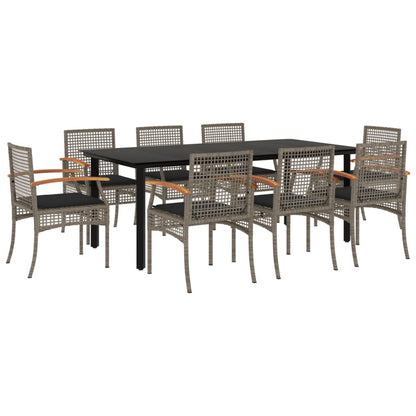 Set da Pranzo da Giardino 9 pz con Cuscini in Polyrattan Grigio - homemem39