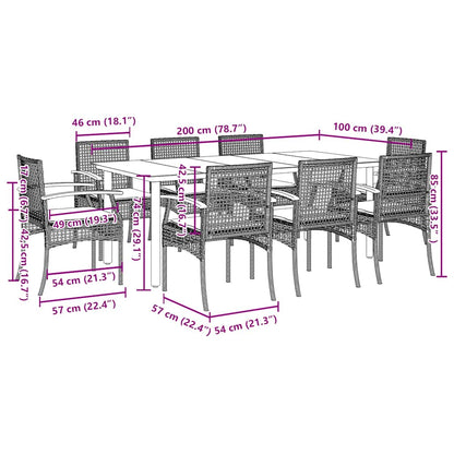 Set da Pranzo da Giardino 9 pz con Cuscini in Polyrattan Grigio | homemem39